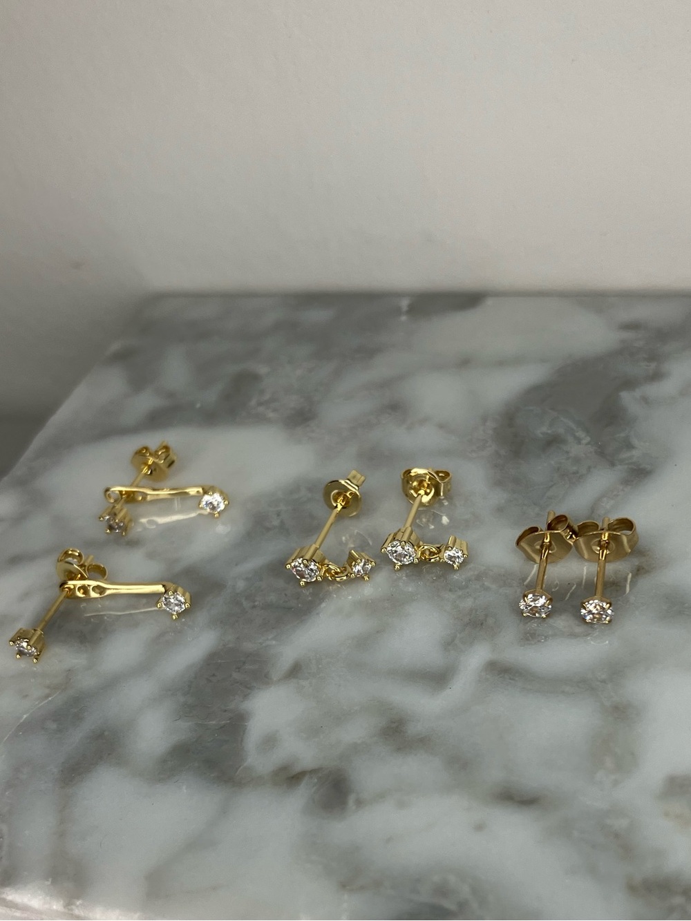 14K Gold Plated Stud Earrings Set of 3 | CZ Dainty Everyday Earrings
